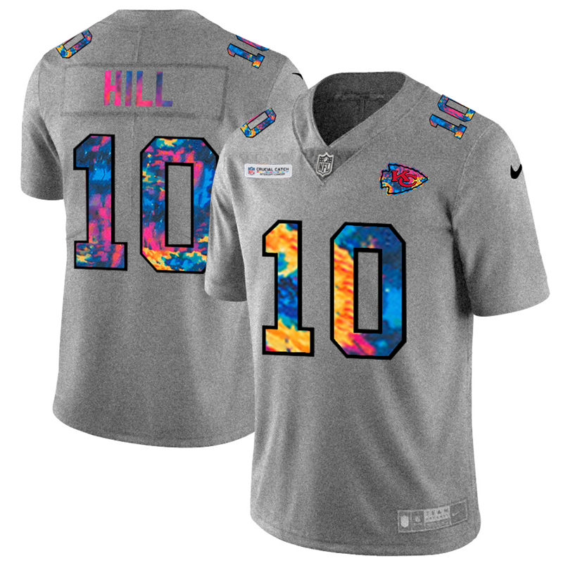 NFL Kansas City Chiefs #10 Tyreek Hill Men Nike MultiColor 2020  Crucial Catch  Jersey Grey